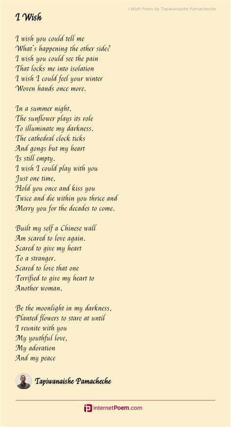 I Wish Poem By Tapiwanaishe Pamacheche