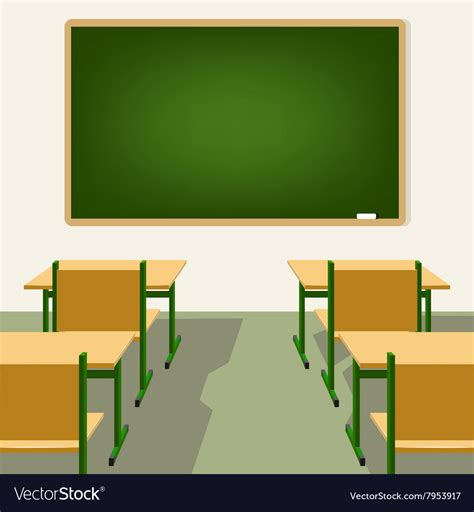 Empty School Classroom With Blackboard And Desks Vector Image