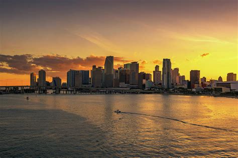 Sunset Above Downtown Miami Skyline And Biscayne Bay Photograph By