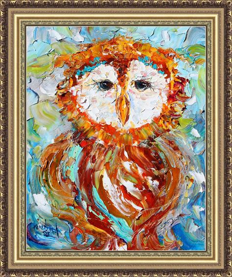 Karen Tarlton Original Oil Painting Owl Palette Knife Fine Art By