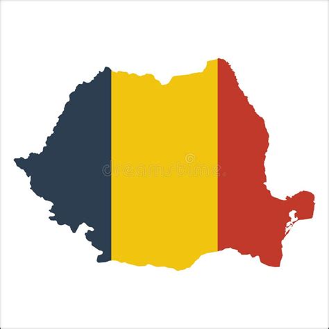 Romania High Resolution Map With National Flag Stock Vector