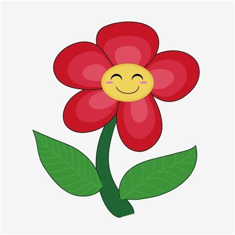 Flor Roja Hojas Verdes Ilustración De Planta De Dibujos Animados Flores