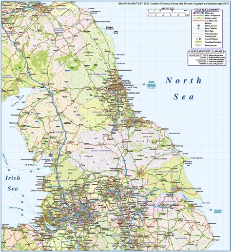 North England Countyadmin Map With Road And Rail Network