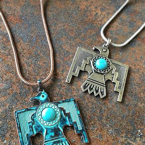 Thunderbird Necklace Thunderbird Tribal Necklace Faux Antique Copper And Turquoise Tribal