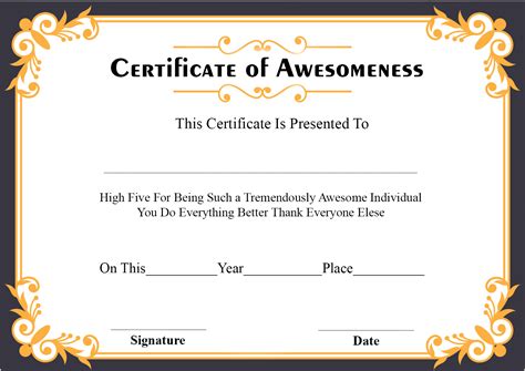 Certificate Of Awesomeness 1 Certificate Of