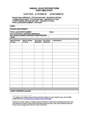 The annual leave request is written here is an annual leave letter template that you can customize to draft a professional leave request. Leave Record - Fill Online, Printable, Fillable, Blank ...