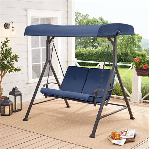 Patio Furniture And Accessories Porch Swings Navy Blue Cushions Mainstays Belden Park Outdoor
