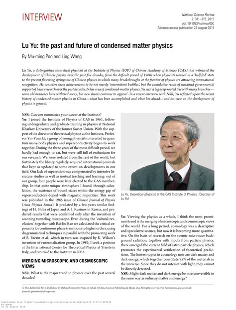 Pdf Lu Yu The Past And Future Of Condensed Matter Physics