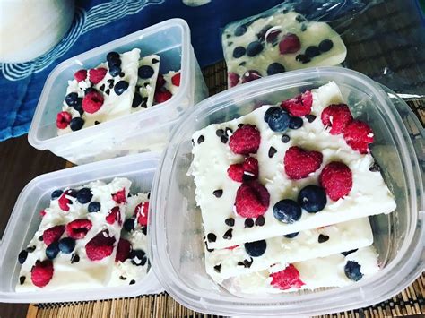 Snack Prep Frozen Yogurt Bark With Berries Chocolate Chips And Coconut For 104 Cals A Piece