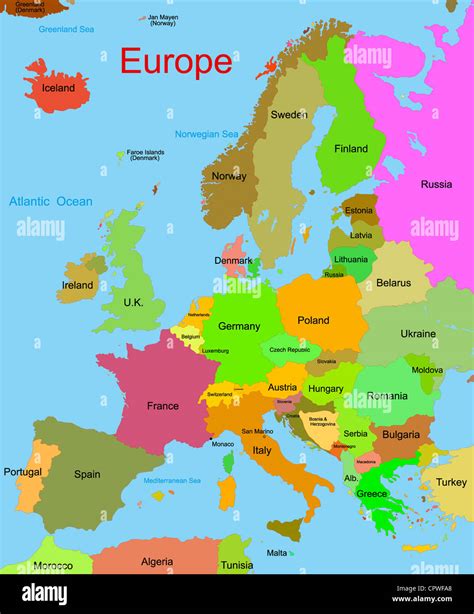 Detailed Vector Map Of European Continent Stock Photo Alamy