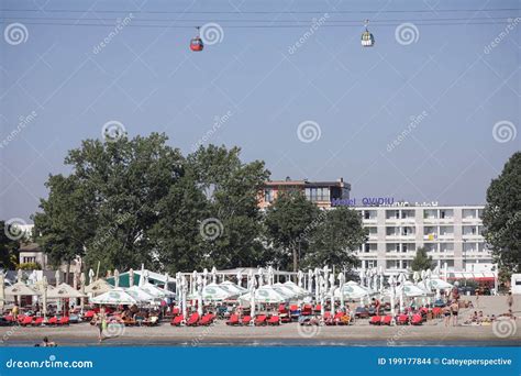 Hotels And People On The Mamaia Beach At The Black Sea During The Covid Outbreak During A