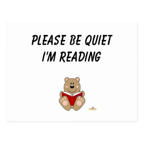 Cute Brown Bear Reading Please Be Quiet Im Readin Postcard Zazzle