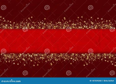 Festive Red Background With Glitter Confetti Golden Dust On Black