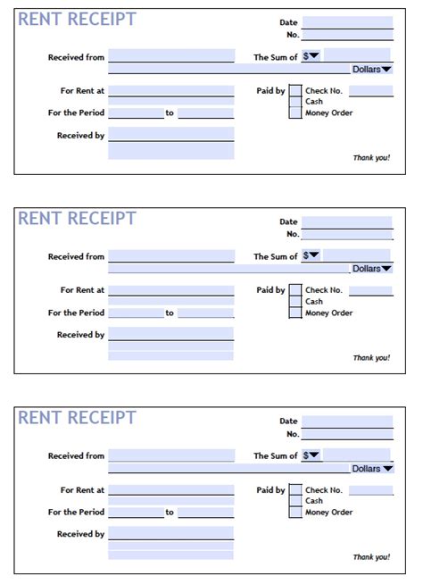 printable rent receipt templates  word