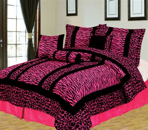 7pcs Queen Giraffezebra Pink And Black Micro Fur Comforter Set Ebay