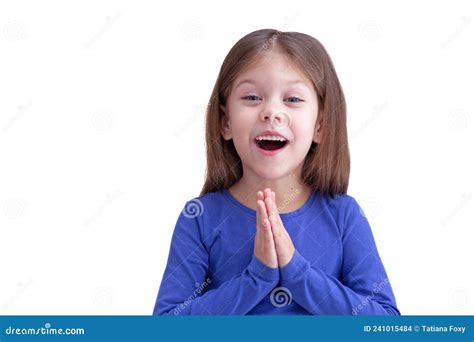 Happy Pending Miracle Little Girl Holding Prayer Hands Stock Photo