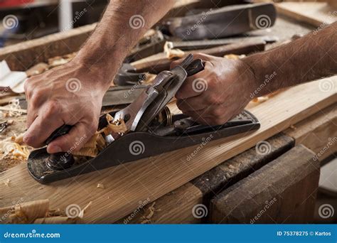 Carpenter Working With Plane Stock Image Image Of Carpentry Hard