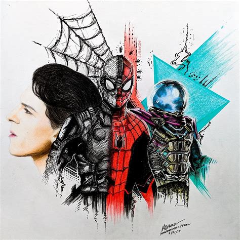 Spiderman Far From Home Poster Drawing By Marc Diether I Perez Fine