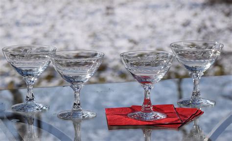 Vintage Etched Crystal Cocktail Glasses Set Of 4 Fostoria Circa 1950