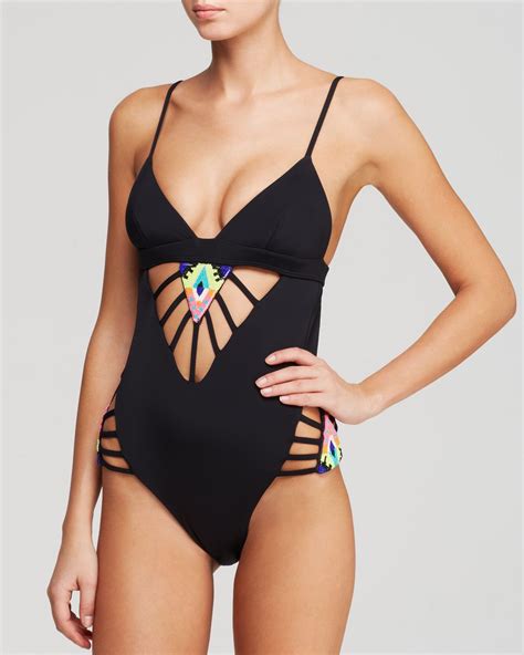 Mara Hoffman Beaded Lattice Maillot One Piece Swimsuit In Black Lyst