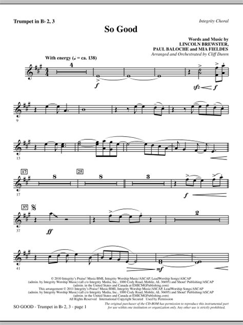 So Good Bb Trumpet 23 Sheet Music Cliff Duren Choir Instrumental Pak