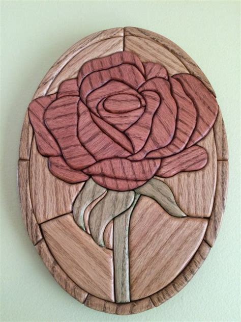 Intarsia Rose Flower By Rusticadirondackhome On Etsy Patchwork Arte