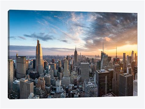 Dramatic Sunset Over The Manhattan Skyl Canvas Art Print Jan Becke