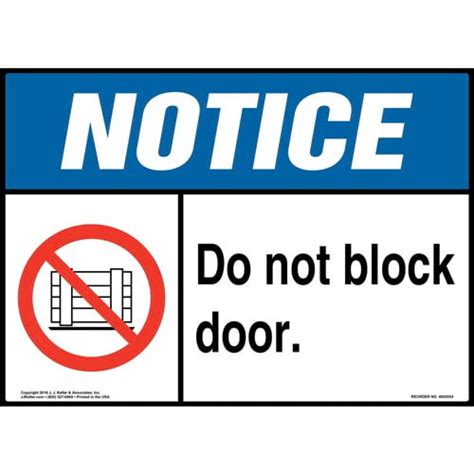 Notice Do Not Block Door Sign With Icon Ansi