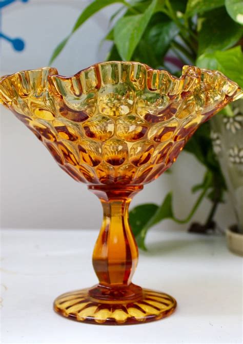 Vintage Amber Glass Pedestal Dishes