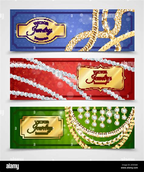 Jewelry Realistic Horizontal Banners Set With Chains And Earrings