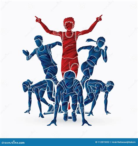 group of marathon runner people running front view graphic vector stock vector illustration