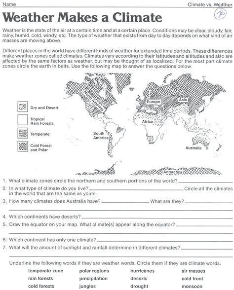 Weather patterns worksheet answers this activity designed for in class or virtual learning encourages students to design an exploratory mission that will answer basic to study large scale weather patterns climate and students will analyze variations in tidal patterns and water levels in. Weather makes a climate worksheet | Weather worksheets ...