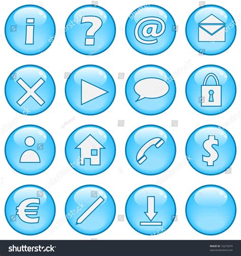 A Collection Of Glossy Blue Sphere Icons Part 1 Stock Vector