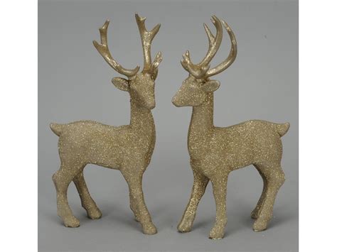 Gold Glitter Reindeer Ornament 25cm 33608 Christmas Standing Decorations Gainsborough