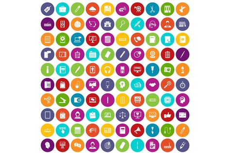 100 Office Work Icons Set Color By Ylivdesign