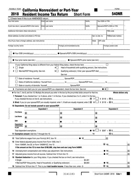 Ca Ftb 540nr Short 2018 Fill Out Tax Template Online Us Legal Forms