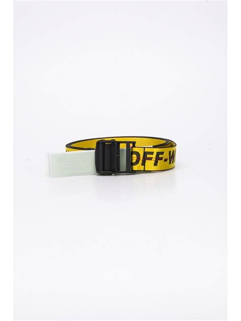 Off White Classic Industrial Belt With Logo In Yellow Modesens
