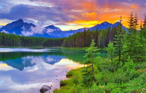 Wallpaper The Sky Clouds Trees Sunset Mountains Lake Banff