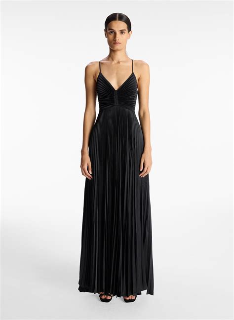 A L C Aries Satin Pleated Dress In Black Lyst