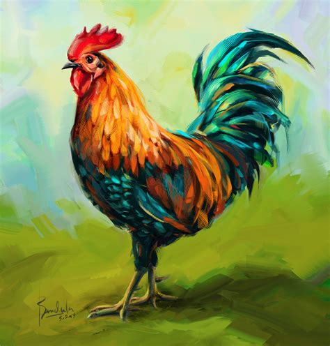 Rooster Rooster Painting Rooster Art Abstract Flower Art