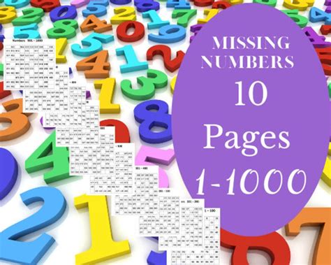Printable Number Charts Missing Numbers 1 1000 10 Pages Math Worksheets