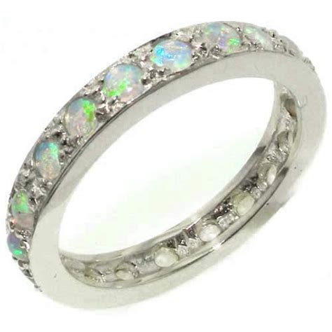 925 Sterling Silver Real Genuine Opal Womens Eternity Ring