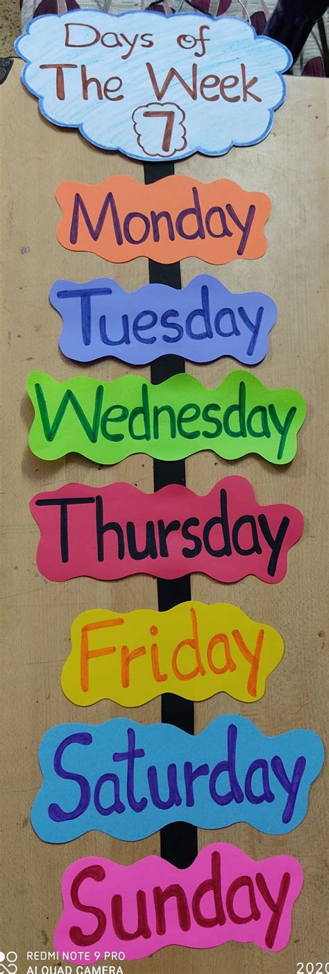 Days Of The Week Chart Preschool Charts English Activities For Kids