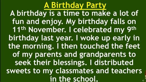 Essay Paragraph On A Birthday Party By Unique E Learning Youtube