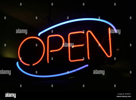 Neon Open Sign Stock Photo Alamy