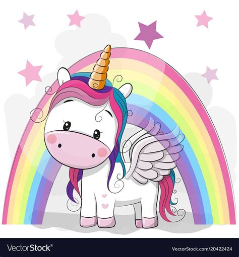 Cute Cartoon Unicorn And Rainbow On A Stars Background Download A Free