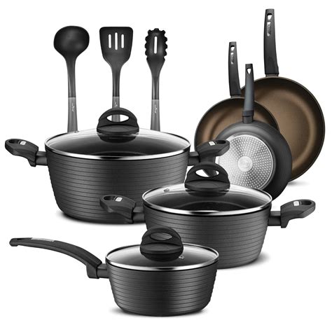 Nutrichef Ridge Line Nonstick Kitchen Cookware Pots And Pan 12 Pieces