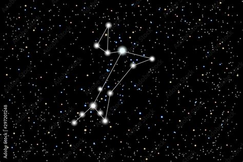 Vector Illustration Of The Constellation Great Dog On A Starry Black