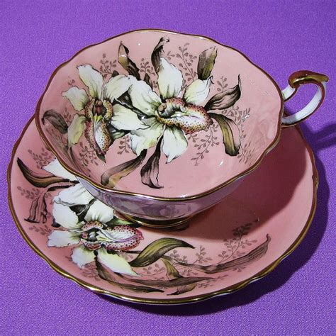 Pink Dw Paragon Tea Cup And Saucer Set With Large Orchid Flowers Tea Cups Paragon Tea Cup