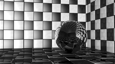 3d Ball Black Cgi Cube Digital Art Reflection Sphere White 4k 5k Hd